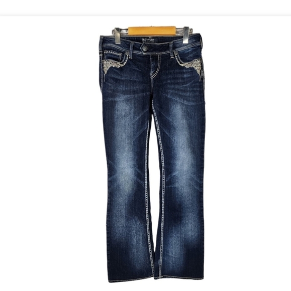 Silver Jeans Tuesday Low  Rise Factory Fade Whiskered Size W29/L33 Dark Wash - Picture 1 of 16